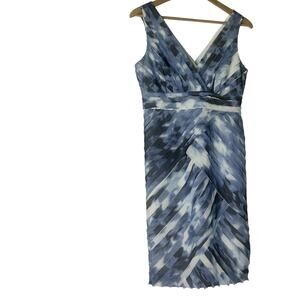 Ann Taylor Petite Blue White Abstract Sleeveless Sheath Dress 8P Knee Length